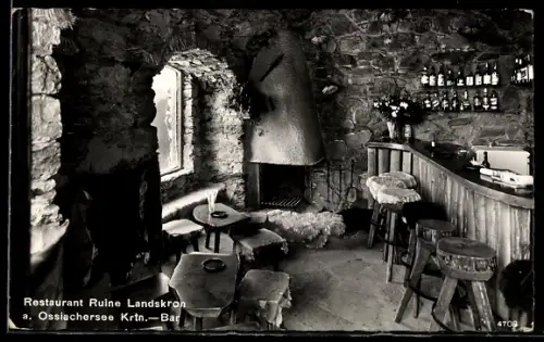 AK Villach, Landskron am Ossiachersee, Restaurant in der Ruine, Bar, Innenansicht