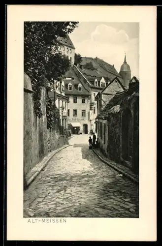AK Meissen, Blick in die Strasse Leinewebergasse auf die Brotbäckerei