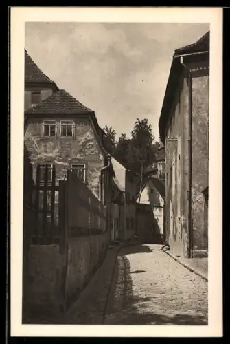 AK Meissen, Strasse Leinewebergasse mit Wohnhäusern