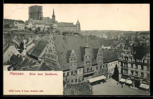 AK Meissen, Blick vom Stadtturm auf Theaterplatz und Schloss