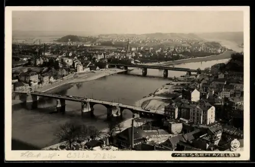 Foto-AK Walter Hahn, Dresden, Nr. 4724: Meissen a. Elbe, Teilansicht mit Brücken