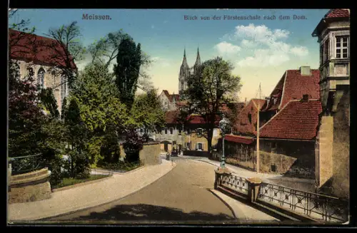 AK Meissen, Blick von der Fürstenschule nach dem Dom