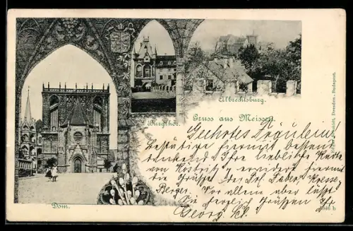 AK Meissen, Dom, Burgtor, Albrechtsburg