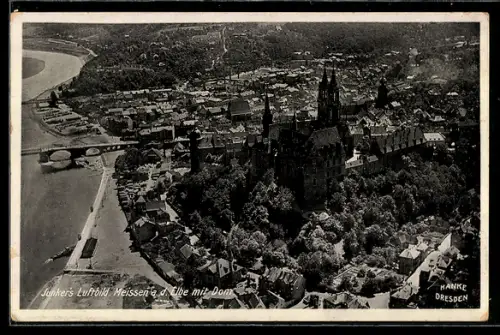 AK Meissen a. d. Elbe, Teilansicht mit Dom, Fliegeraufnahme