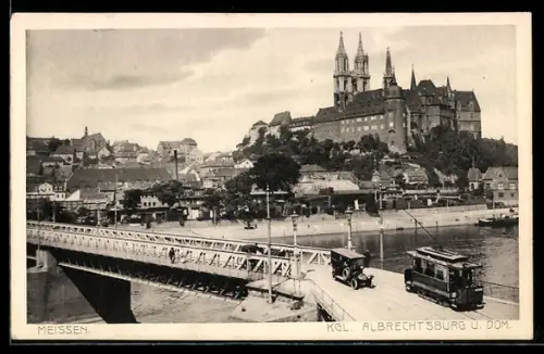 AK Meissen, Kgl. Albrechtsburg und Dom, Strassenburg, Strassenbahn