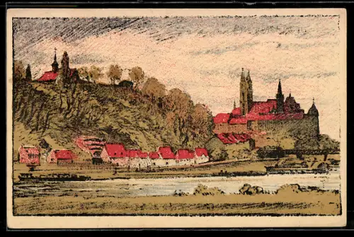 Steindruck-AK Meissen, Ortsansicht mit Kathedrale