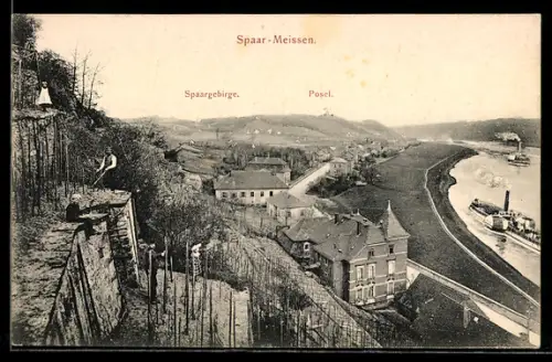 AK Meissen-Spaar, Strassenpartie mit Posel und Spaargebirge