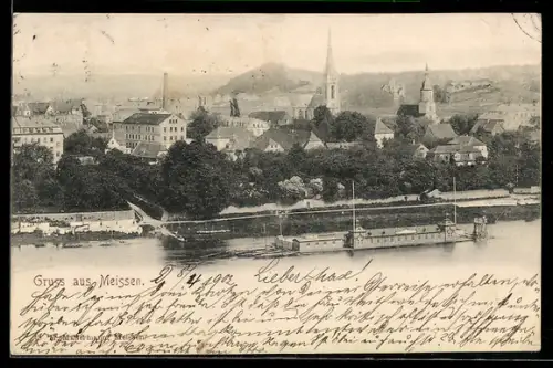 AK Meissen, Uferpartie mit Kirche