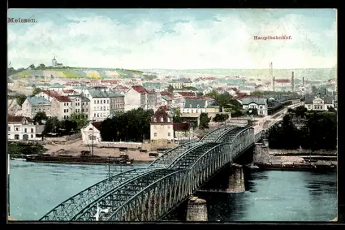 AK Meissen, Teilansicht mit Hauptbahnhof