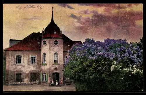 Künstler-AK Photochromie Nr. 4527: Rathaus mit blühendem Flieder