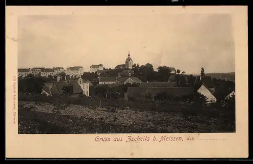 AK Zscheila b. Meissen, Teilansicht mit Kirche