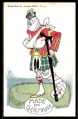 AK Kriegsversehrter schottischer Soldat Made in Germany, Propaganda 1. Weltkrieg