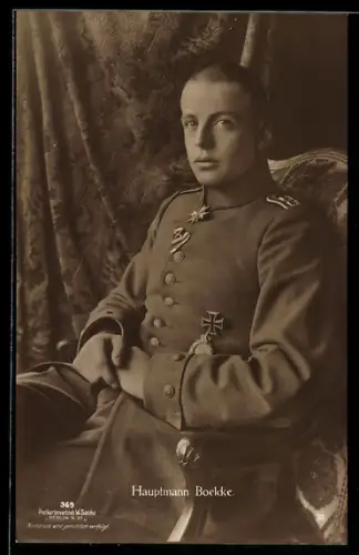 AK Sanke Nr.369: Flugzeug-Hauptmann Oswald Boelcke in Uniform, Jagdflieger