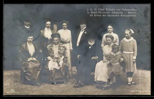 AK Fürst Wilhelm von Hohenzollern-Sigmaringen u. Braut Prinzessin Adelgunde von Bayern im Kreise d. bayer. Königsfamilie