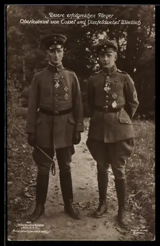 Foto-AK Sanke Nr. 401: Erfolgreiche Kampfflieger Oberleutnant von Cossel und Vizefeldwebel Windisch