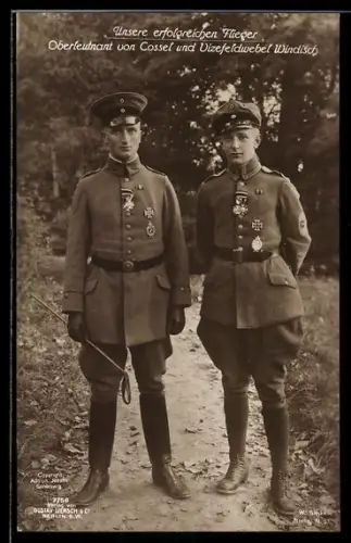 Foto-AK Sanke Nr. 37: Oberleutnant Maximilian von Cossel & Vizefeldwebel Rudolf Windisch in Uniform, Fliegertruppe