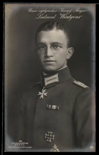 Foto-AK Sanke Nr. 391: Kampfflieger Leutnant Wintgens in Uniform mit Pour le Mérite