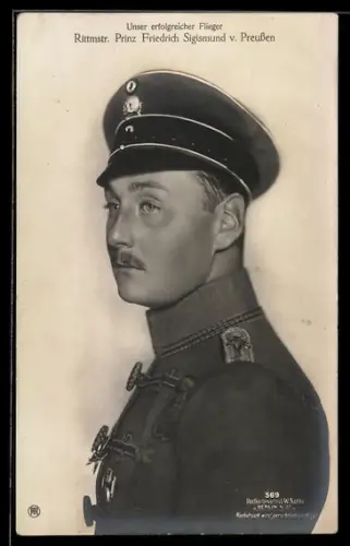 Foto-AK Sanke Nr. 569: Rittmstr. Prinz Friedrich Sigismund v. Preussen in Uniform mit Schirmmütze