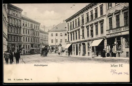 AK Wien, Hofmühlgasse mit Pferdebahn und Strassenbahn, Handlung Richard L.