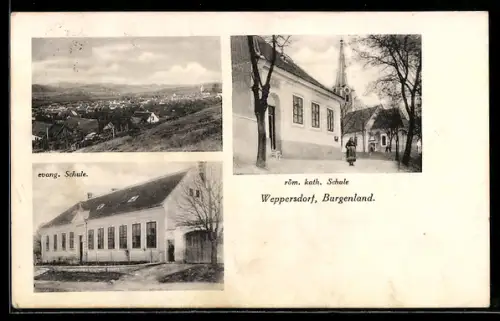 AK Weppersdorf /Burgenland, Evang. Schule, Röm. kath. Schule