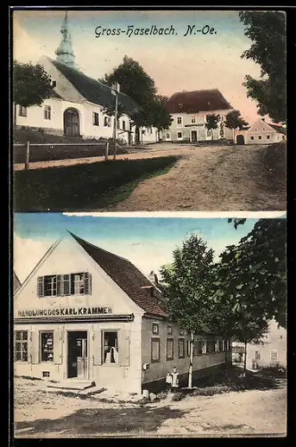 AK Gross-Haselbach /N. Ö., Handlung des Karl Kramer, Partie an der Kirche