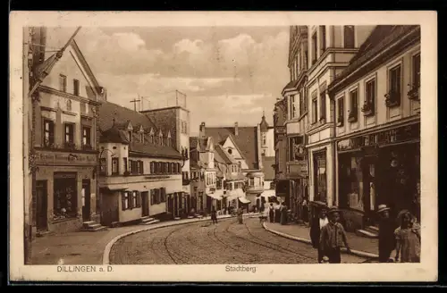 AK Dillingen a. D., Strasse Stadtberg mit Geschäften