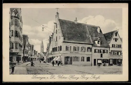AK Lauingen a. D., Untere Herzog-Georg-Strasse, Blick zur Kirche