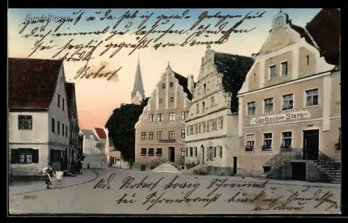 AK Gundelfingen, Gasthaus Goldener Stern, Strassenpartie