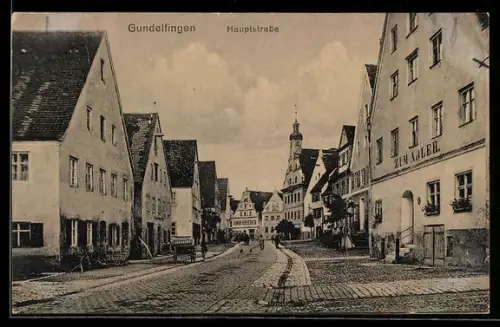AK Gundelfingen, Hauptstrasse mit Gasthaus zum Adler