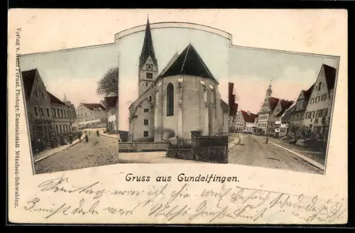 AK Gundelfingen, Strassenpartie und Kirche