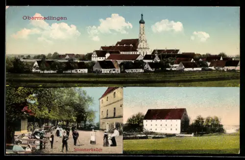 AK Obermedlingen, Gasthaus Sommerkeller mit Garten, Ortsansicht