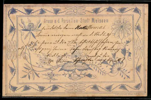 AK Meissen, Porzellan-Stadt Meissen, Blumenmotive und Ornamentik