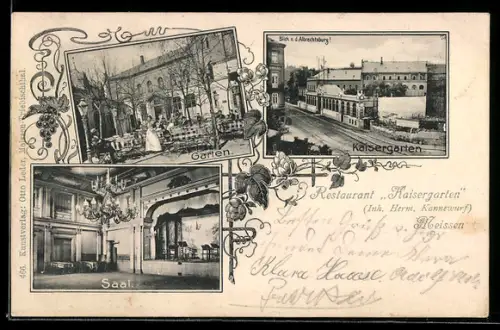 AK Meissen, Restaurant Kaisergarten, Inh. Herm. Kannewurf, Ansicht vom Garten, Saal
