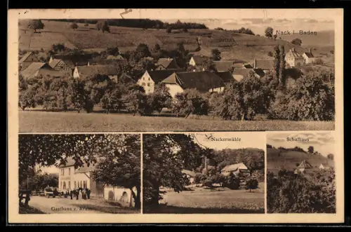AK Nack / Baden, Gasthaus Zum Kranz, Schule, Nackermühle, Totalansicht
