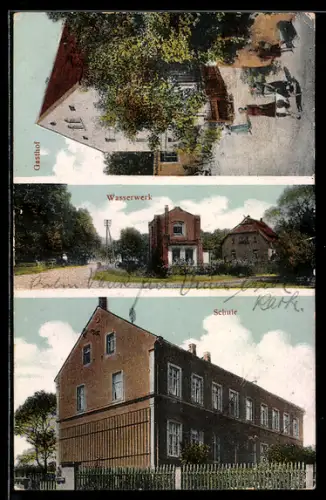 AK Nieder-Jahna, Gasthof, Bes. P. Wolf, Wasserwerk, Schule