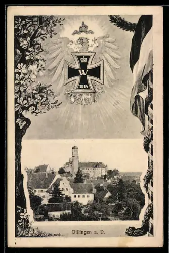 AK Dillingen a. D., Ortsansicht aus der Vogelschau, Eisernes Kreuz