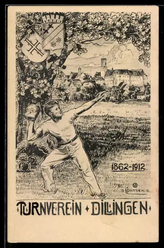 Künstler-AK Hintner: Dillingen, Turnverein 1862 - 1912
