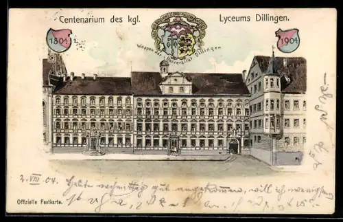 AK Dillingen, Centernarium des kgl. Lyceums 1904, Wappen der Universität