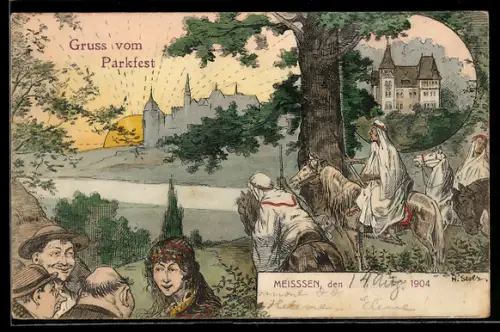 Künstler-AK Meissen, Festpostkarte zum Parkfest 1904