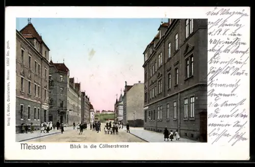 AK Meissen, Cöllnerstrasse mit Passanten