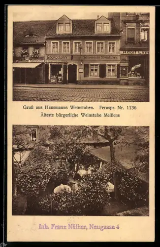AK Meissen, Gasthaus Hausmann`s Weinstuben, Blick in den Garten