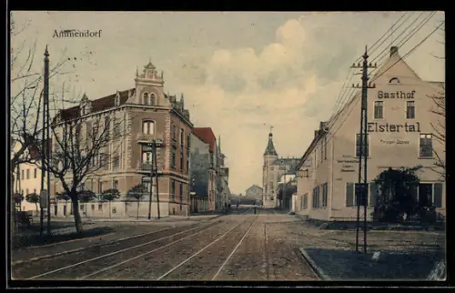 AK Ammendorf, Strassenpartie mit Gasthof Elstertal