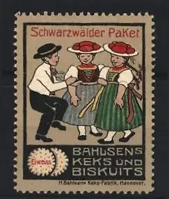 Reklamemarke Hannover, Bahlsen Kekse Schwarzwälder Paket, Tanzende Kinder in Tracht