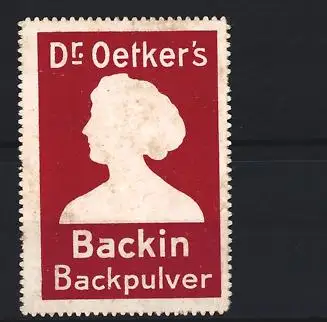 Reklamemarke Dr. Oetker, Backin Backpulver, Frauenprofil, rot