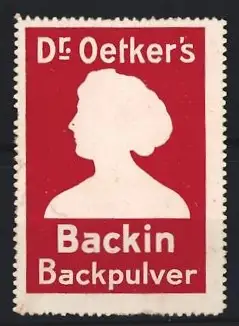 Reklamemarke Dr. Oetker`s Backin Backpulver, Frauensilhouette, rot