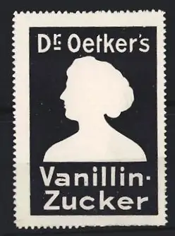 Reklamemarke Dr. Oetker`s Vanillin-Zucker, Frauenprofil, dunkelblau