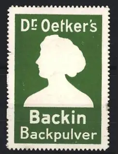 Reklamemarke Dr. Oetker`s Backin Backpulver, Frauensilhouette, grün