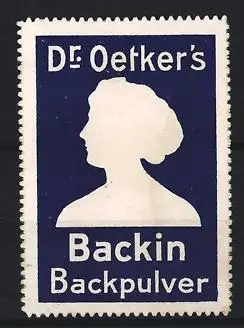 Reklamemarke Dr. Oetker, Backin Backpulver, Frauenprofil-Silhouette, blau