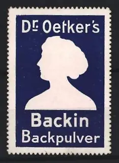 Reklamemarke Dr. Oetker`s Backin Backpulver, Frauensilhouette, blau