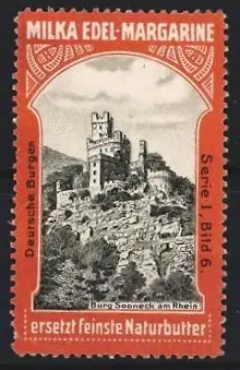 Reklamemarke Milka Edel-Margarine, Burgdarstellung Burg Sooneck am Rhein